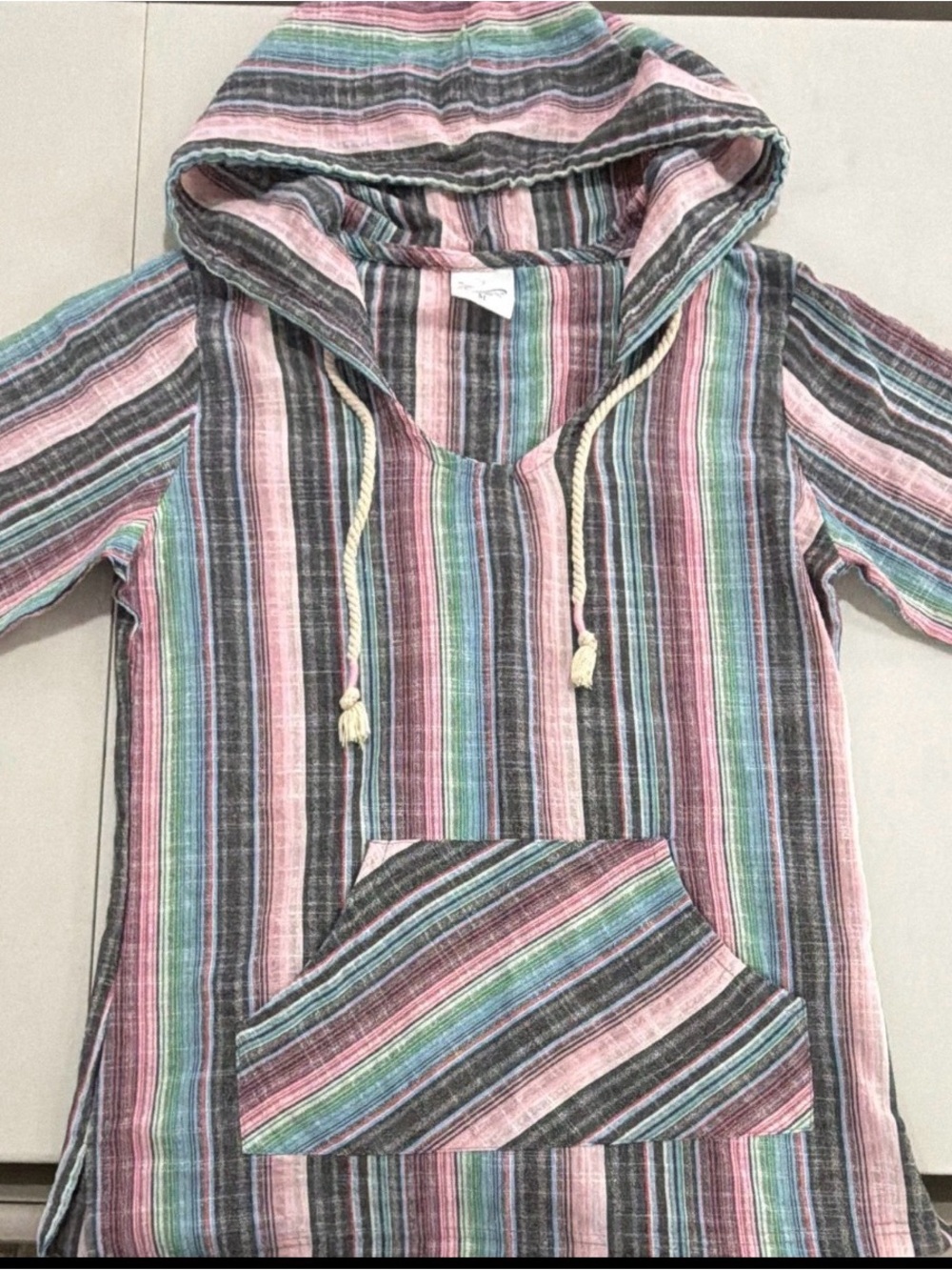 Woman U.S. Vintage Collection Striped Hooded Pullover Hoodie Pockets size M